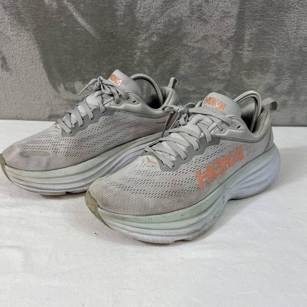 Hoka One One Bondi 8 Shoes Womens Size 9.5 Gray Running Sneakers 1127952 HMLR